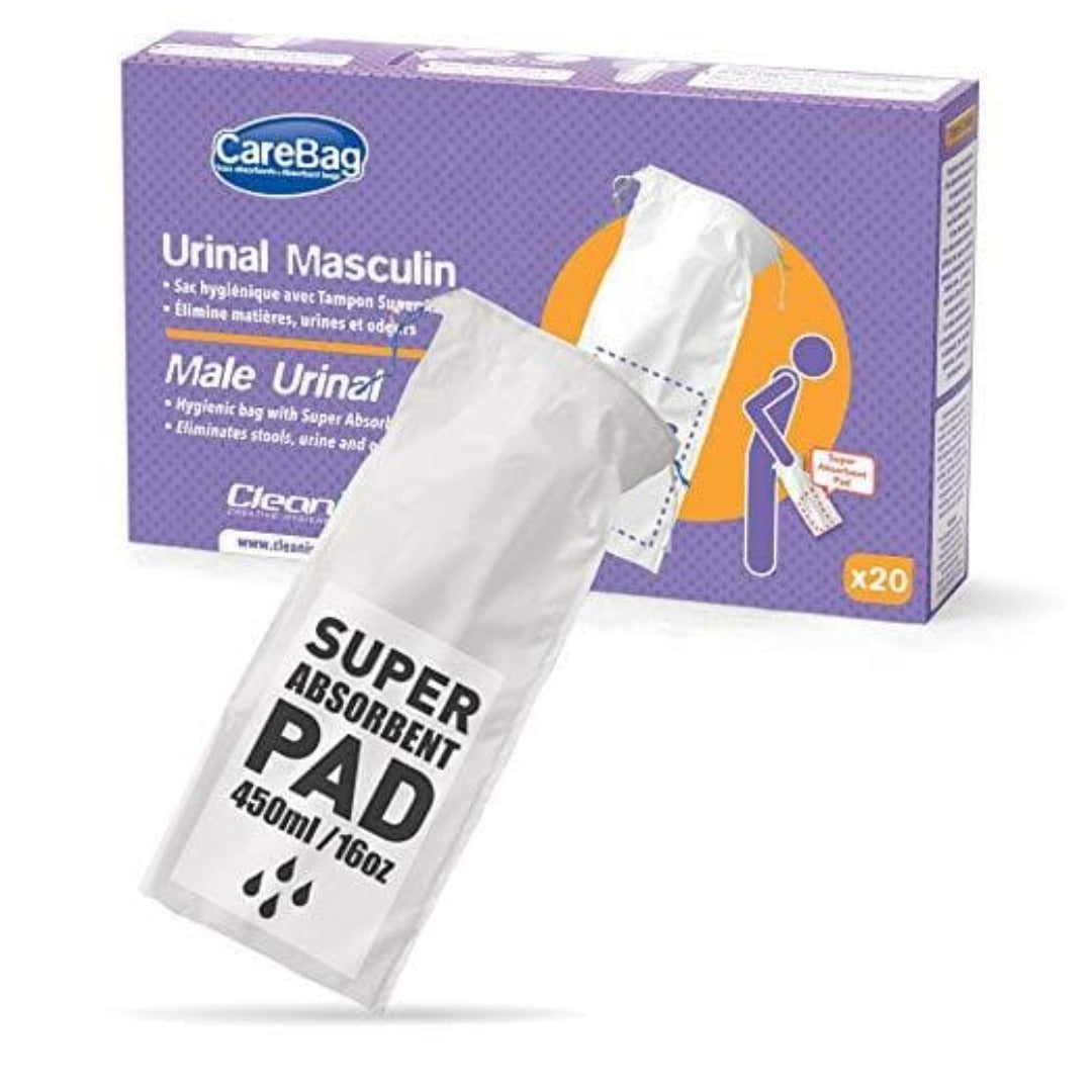 Carebag Medical Grade Male Travel Urinal Bag with Super Absorbent Pad - 20 Count - Senior.com Urinals
