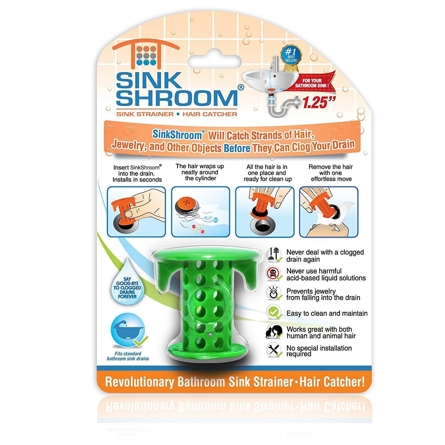 SinkShroom The Revolutionary Sink Drain Protector Hair Catcher/Strainer/Snare - Senior.com Bathroom Accessories