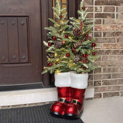 Quality Craft Santa Boots with Trees Holiday Decoration & Lights - Red - Senior.com Holiday Decorations