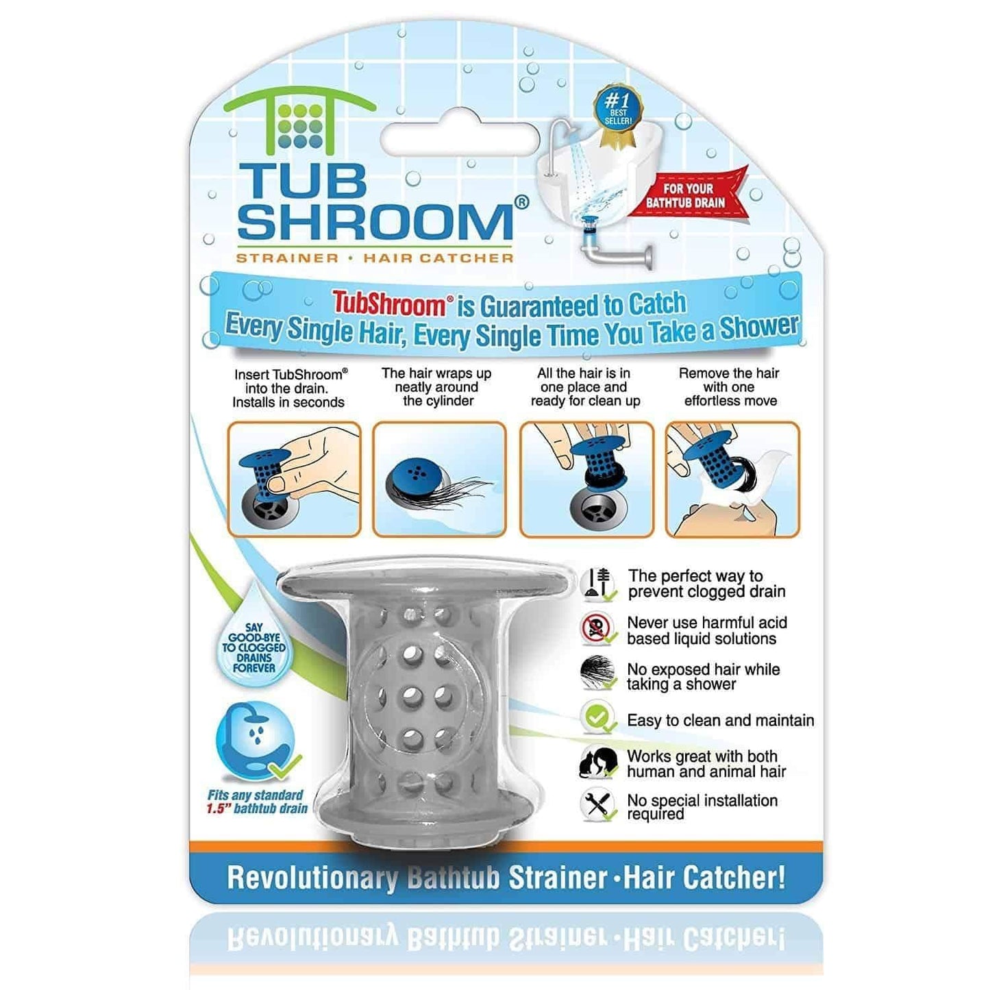 TubShroom - The Revolutionary Tub Drain Protector All-In-One Hair Catcher/Strainer/Snare - Senior.com Bathroom Accessories