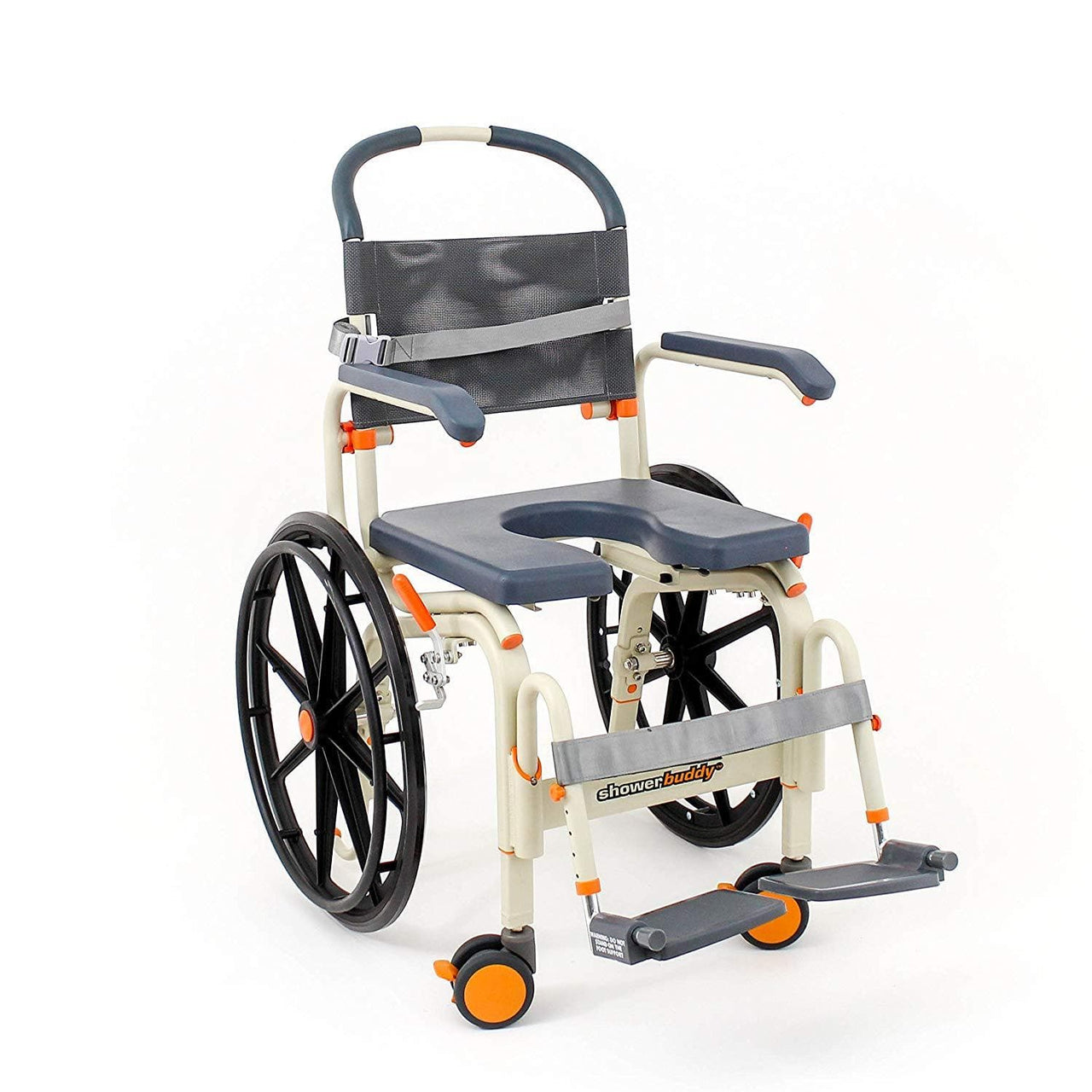 ShowerBuddy Self-Propelled Roll-In Buddy Solo Shower Chair with Commode Opening - Senior.com Shower Chairs