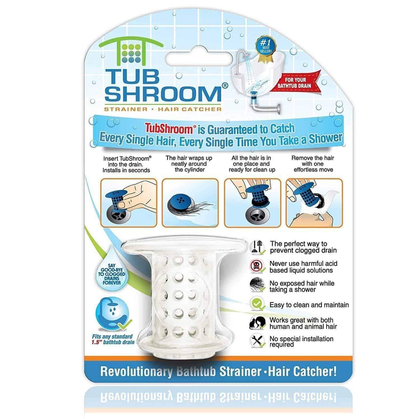 TubShroom - The Revolutionary Tub Drain Protector All-In-One Hair Catcher/Strainer/Snare - Senior.com Bathroom Accessories