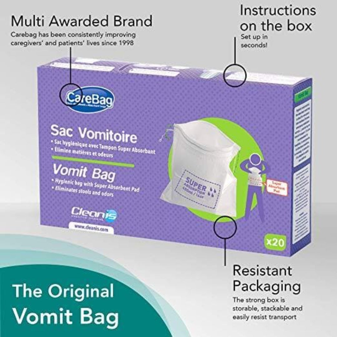 Carebag Medical Grade Disposable Vomit Bags with Super Absorbent Pads