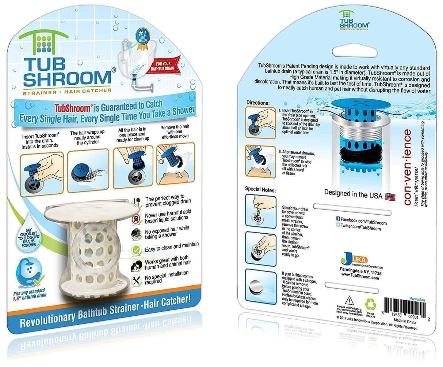 TubShroom - The Revolutionary Tub Drain Protector All-In-One Hair Catcher/Strainer/Snare - Senior.com Bathroom Accessories