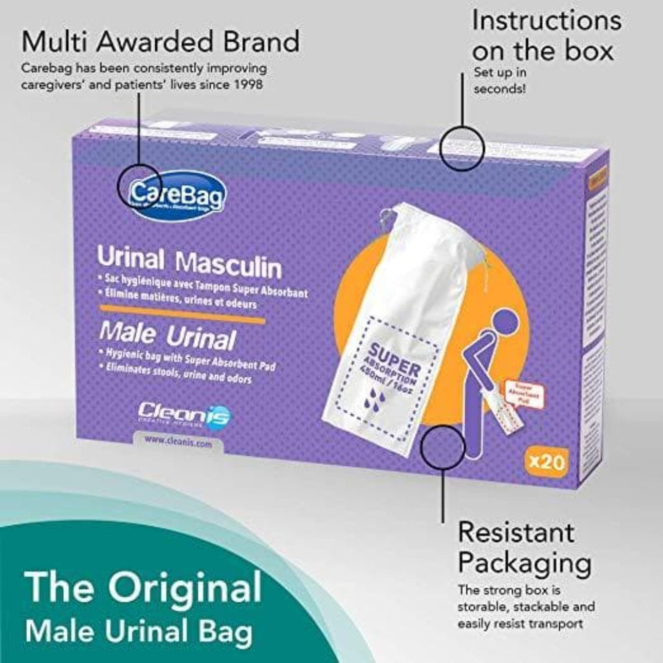 Carebag Medical Grade Male Travel Urinal Bag with Super Absorbent Pad