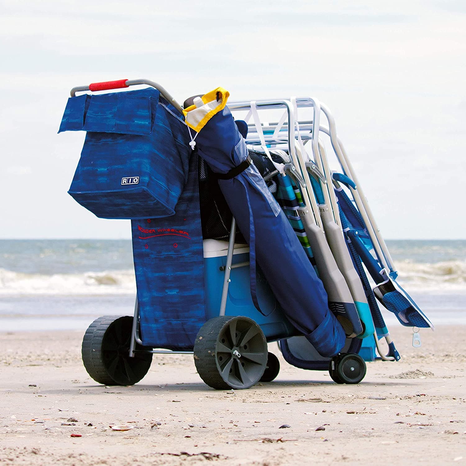 Rio Brands Beach Wonder Wheeler Deluxe Beach Utility Foldable Cart - Senior.com Beach Cart