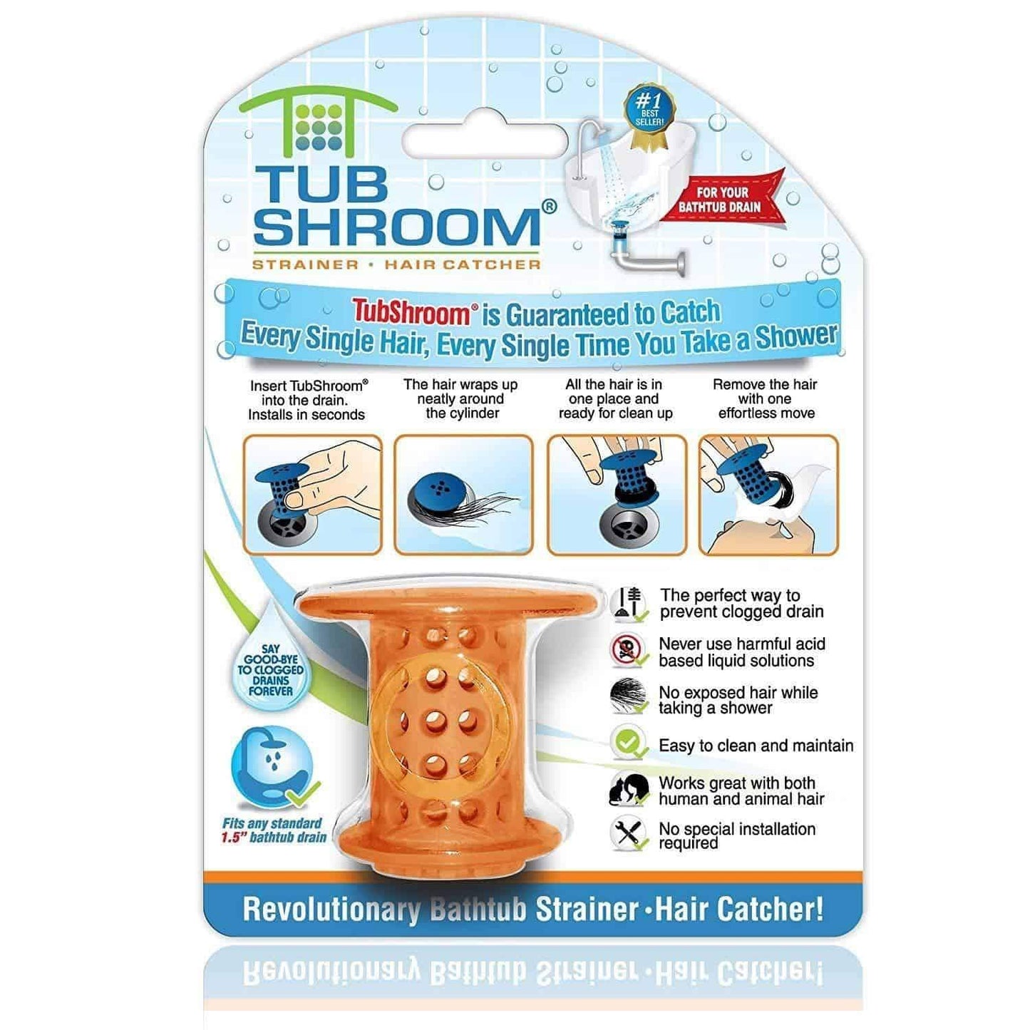 TubShroom - The Revolutionary Tub Drain Protector All-In-One Hair Catcher/Strainer/Snare - Senior.com Bathroom Accessories