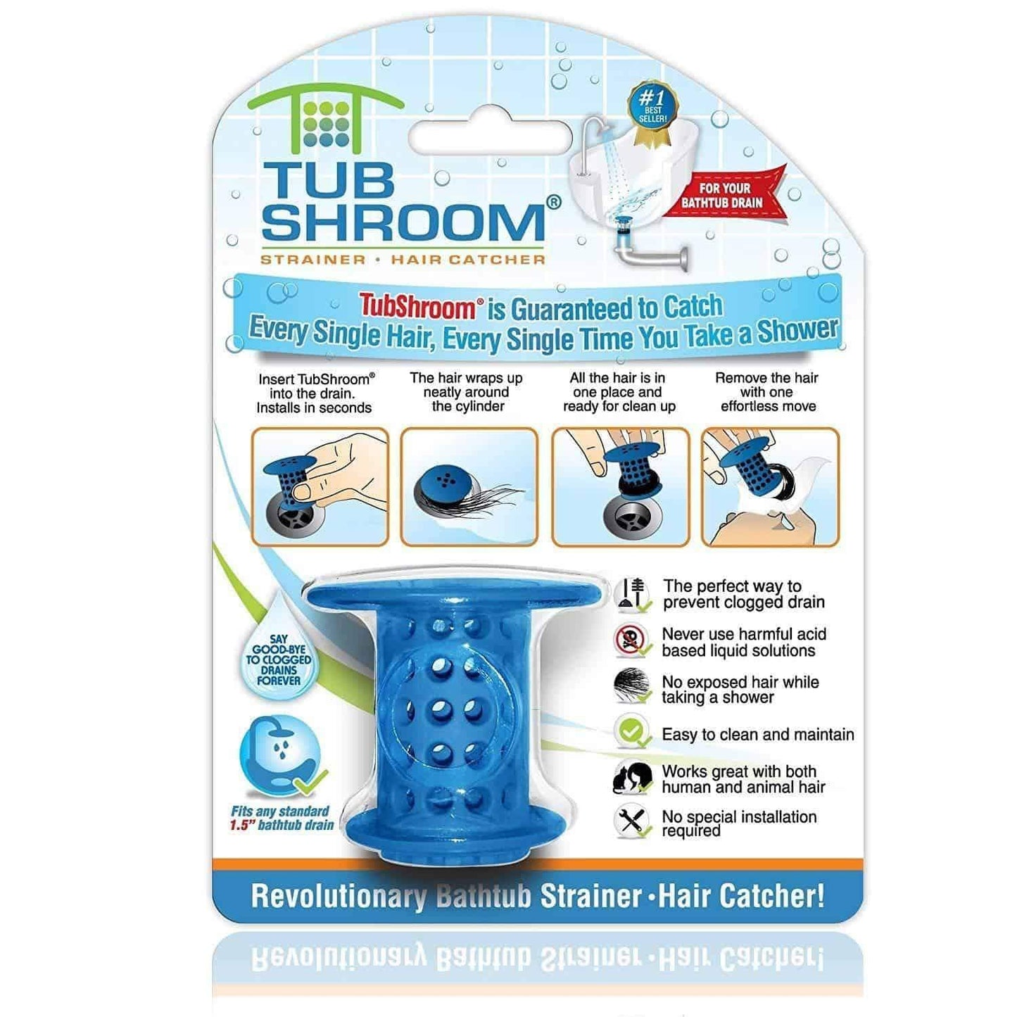 TubShroom - The Revolutionary Tub Drain Protector All-In-One Hair Catcher/Strainer/Snare - Senior.com Bathroom Accessories