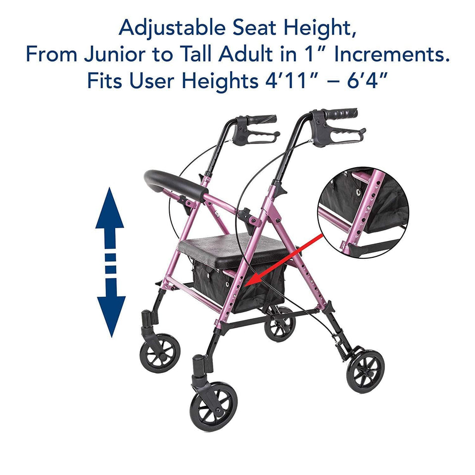 Carex Step 'N Rest Aluminum Folding Rollator Walker w/ Seat & Storage