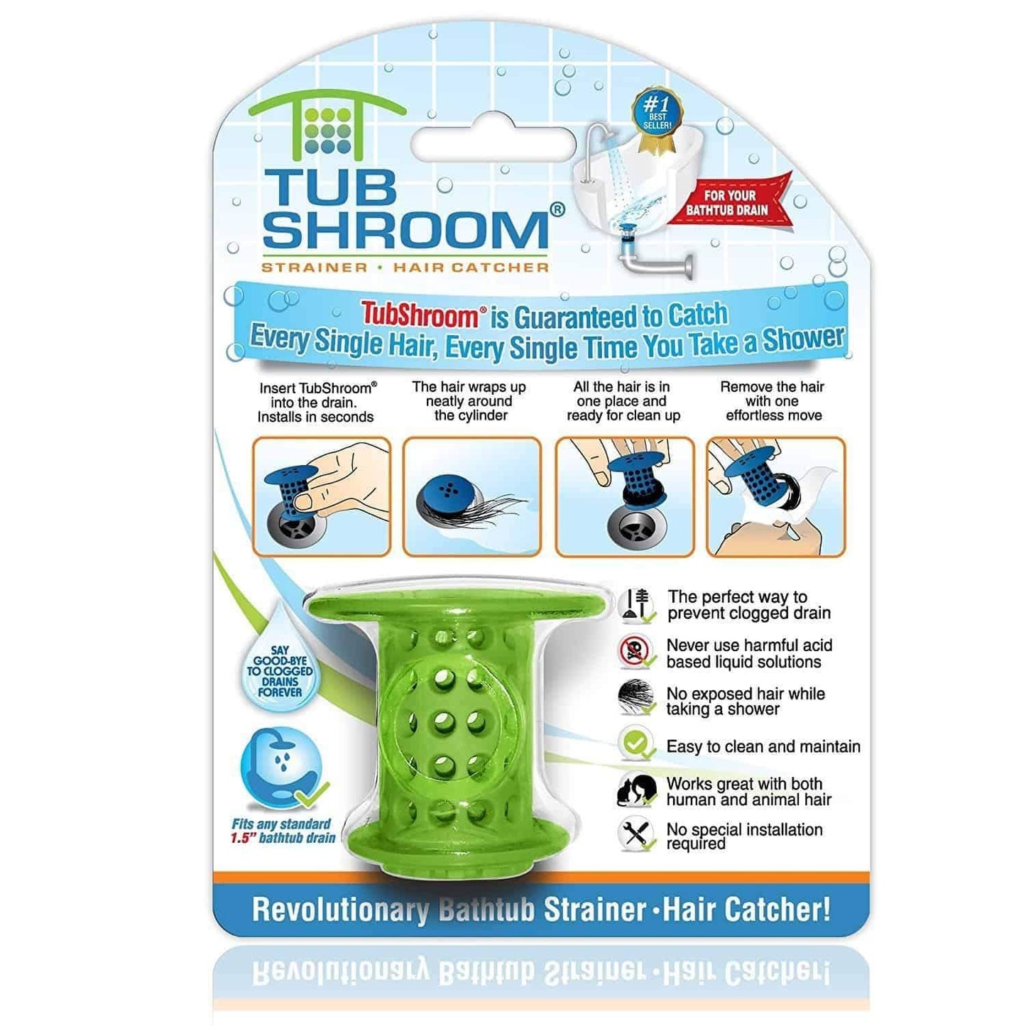 TubShroom - The Revolutionary Tub Drain Protector All-In-One Hair Catcher/Strainer/Snare - Senior.com Bathroom Accessories