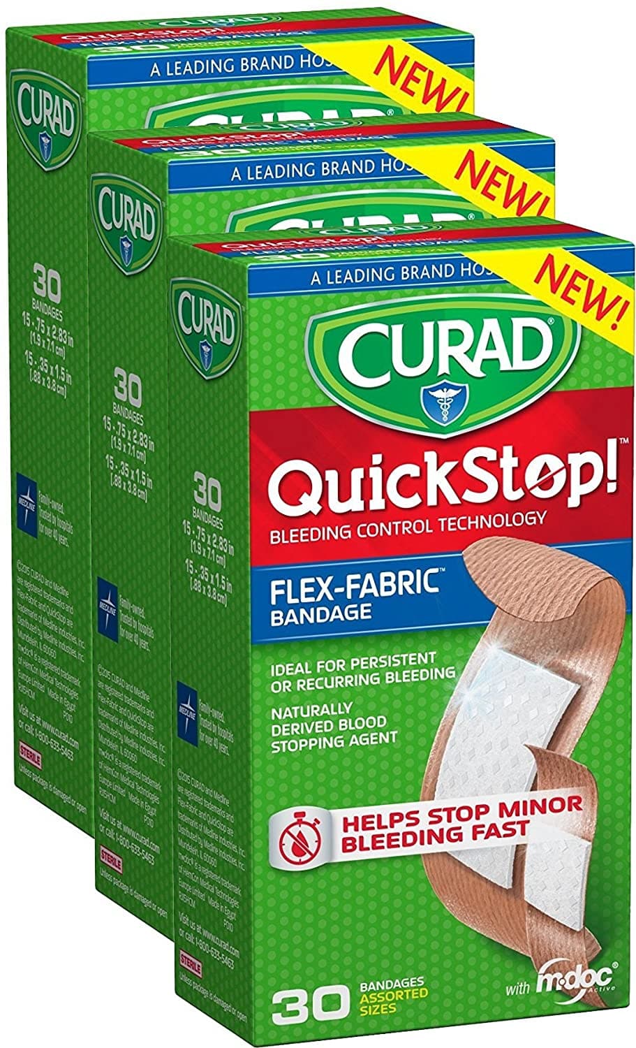 Medline Curad QuickStop! Flex Fabric Bandages - Assorted Sizes - Senior.com Bandages