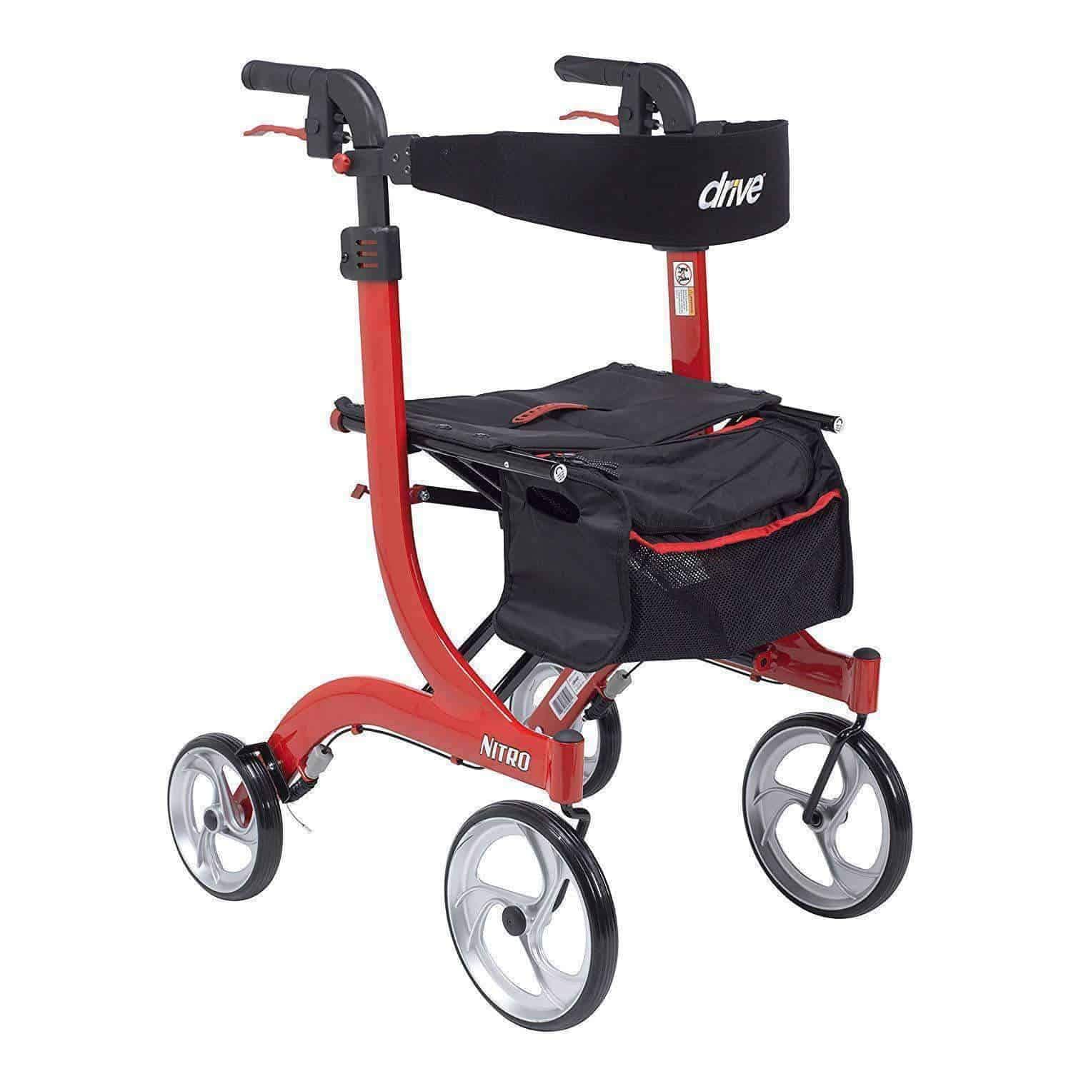 Drive Medical Nitro Euro Style Rollator Rolling Walkers - Tall Users - Red - Open Box - Senior.com Rollators