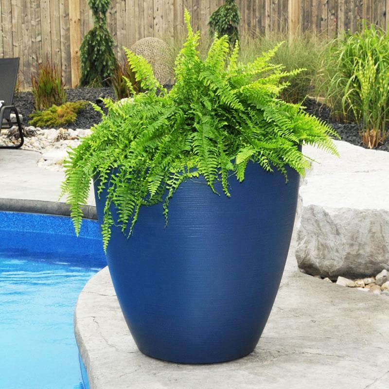 Mayne Modesto Round Planter with Sloped Top and Textured Finish - Senior.com Planters