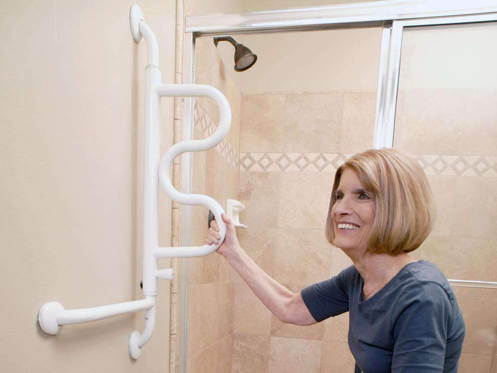 Stander The Curve Grab Bar - Pivoting Ladder Assist Handle and Wall-Mounted Bathroom Standing Mobility Aid - Senior.com Grab Bars & Safety Rails