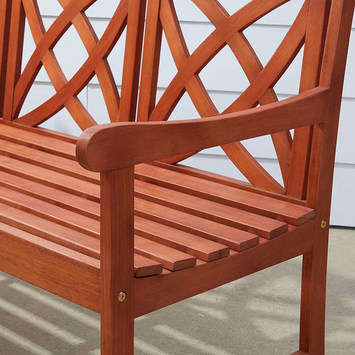 Vifah Malibu Outdoor PatioWood Garden Bench - Reddish Brown & Oil-Rubbed - Senior.com Outdoor Benches