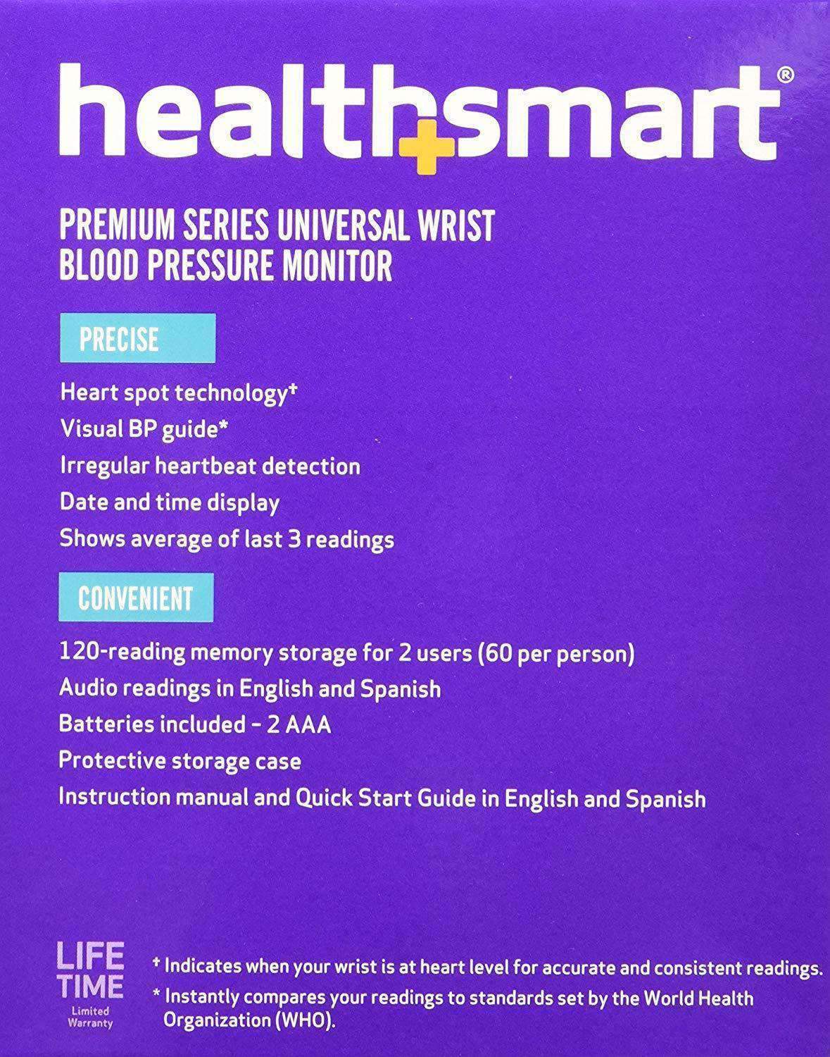 HealthSmart Digital Premium Wrist Blood Pressure Monitor with Automatic  Wrist Cuff that Displays Blood Pressure, Pulse Rate and Irregular  Heartbeat, Stores up to 120 Readings