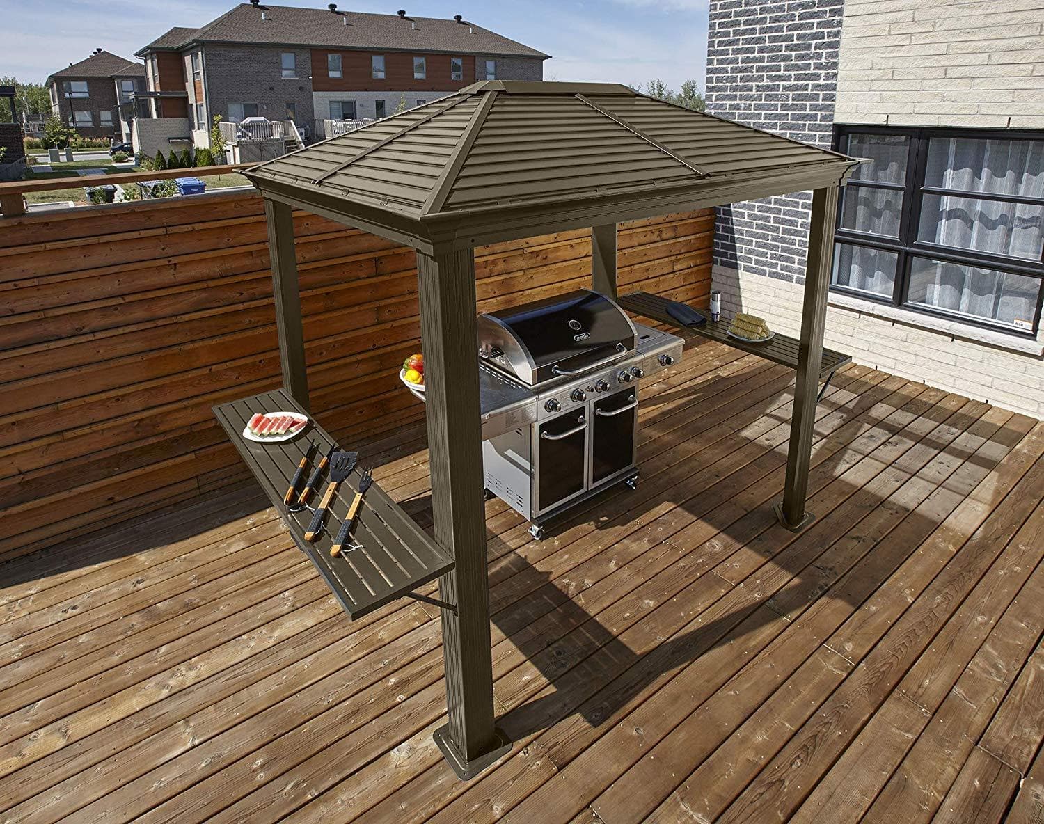 Sojag Mykonos Hardtop Grill Gazebo Outdoor Sun Shelter With Shelving