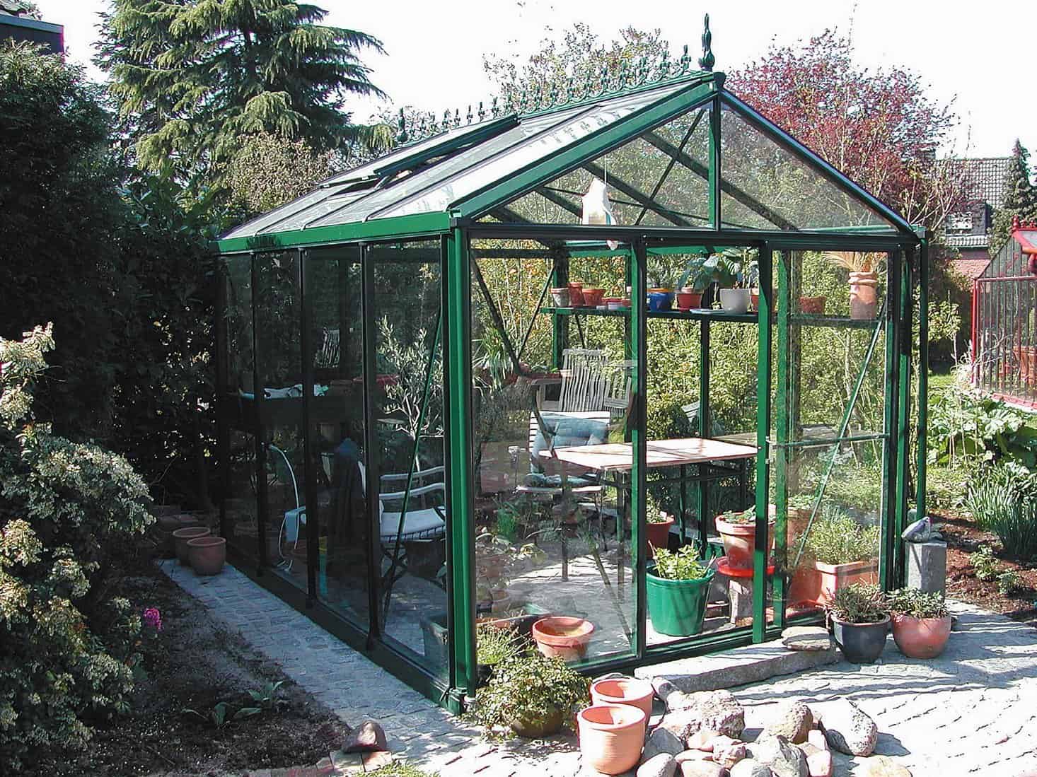 Exaco Royal Victorian Greenhouse in Dark Green with 4mm Tempered Glass - 79 sq ft - Senior.com Greenhouses