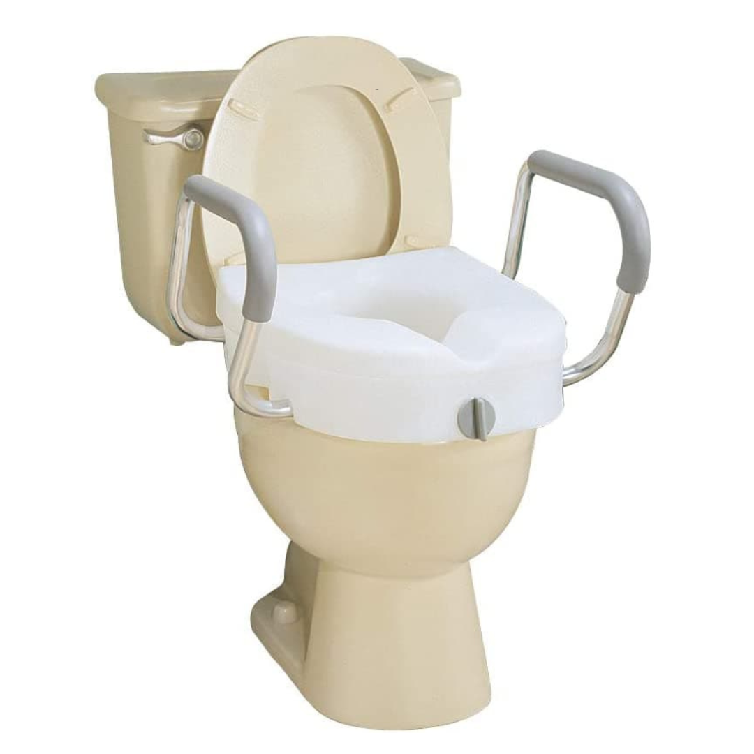 Carex E-Z Lock Raised Toilet Seat with Removable or Adjustable Handles - 5 Inch - Senior.com Toilet Seat Risers