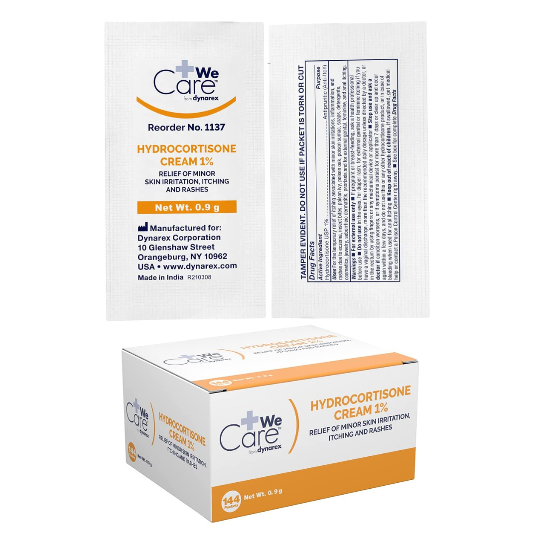 Dynarex 1% Hydrocortisone Cream Packets - 144 Packets per Box - Senior.com Creams & Lotions