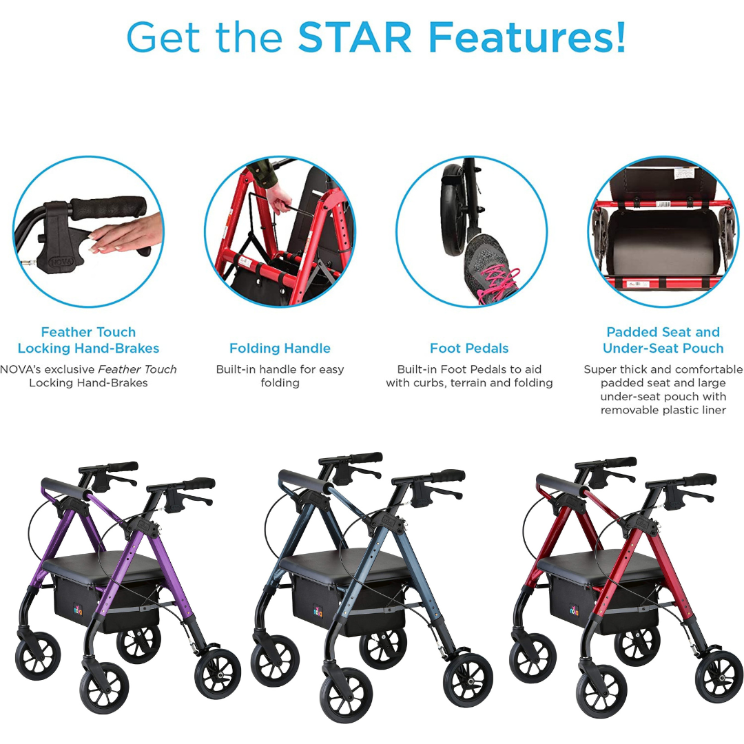 STAR Heavy Duty Petite Rollator, Blue – Nova Medical Products