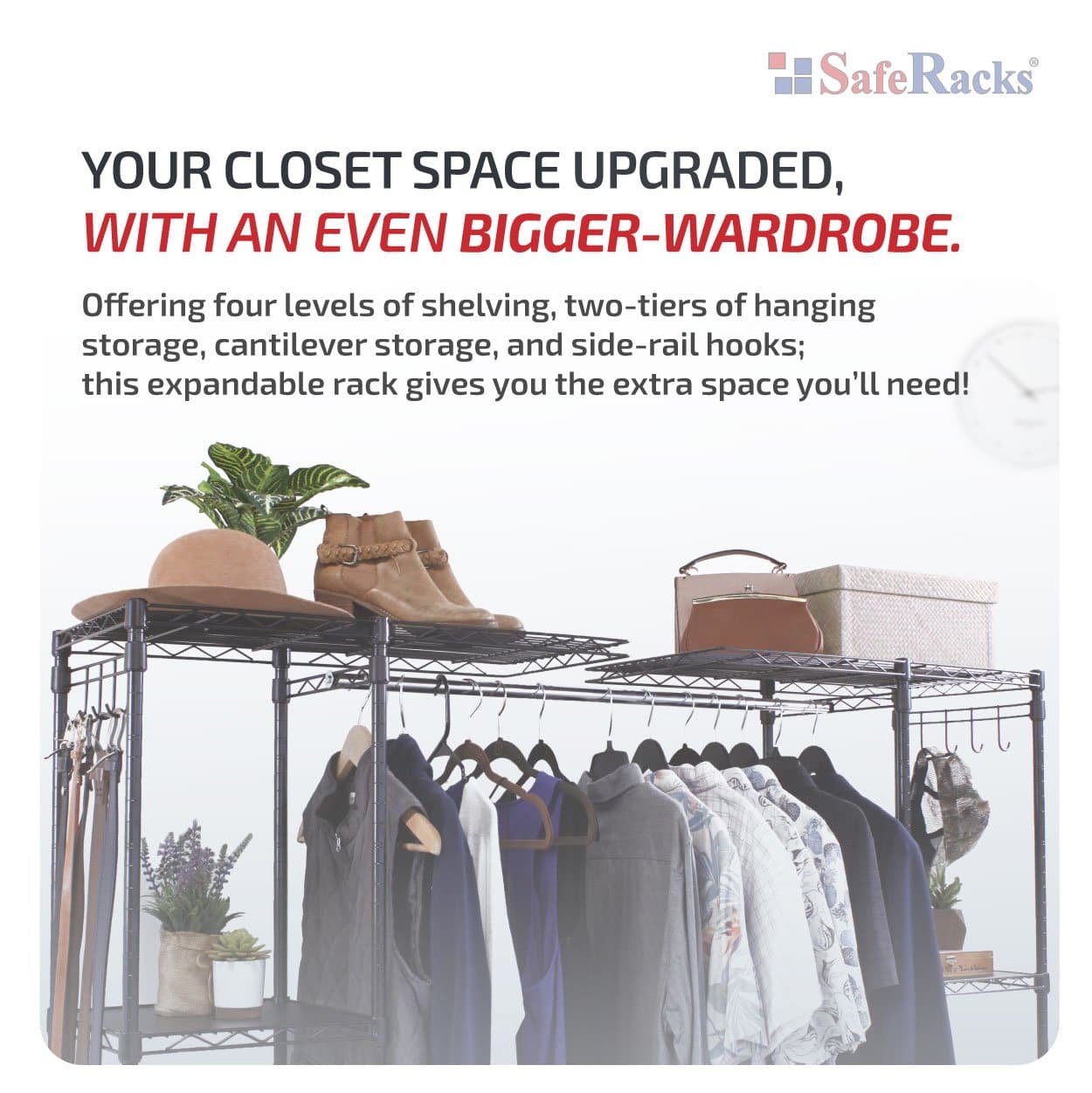 SafeRacks Expandable 4-Tier Double Rod Garment Metal Storage Rack - Senior.com Standing Storage Racks