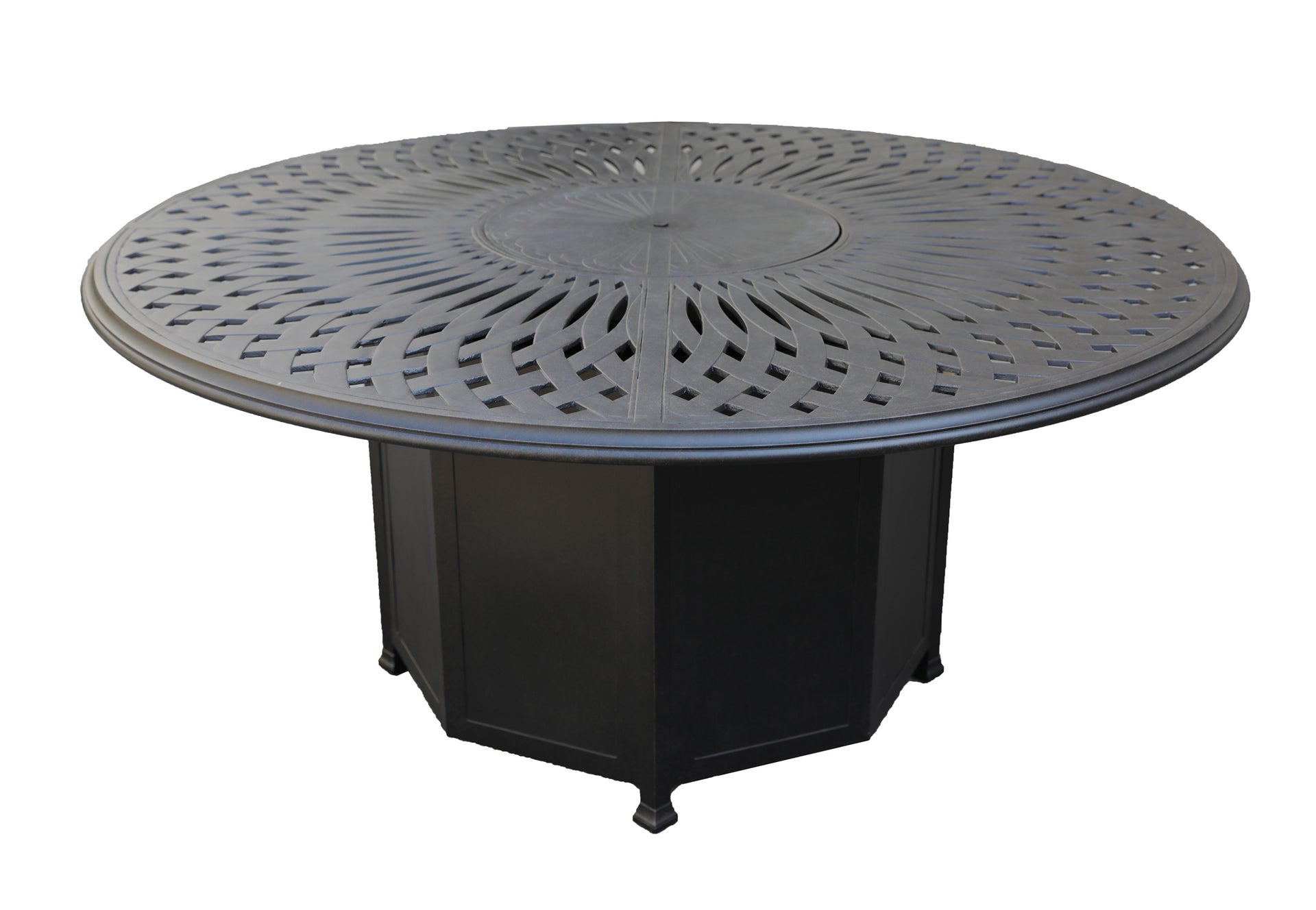 Comfort Care 64" Round Dining Table w/ Fire Pit and 8 Chairs - Senior.com Outdoor Dining Sets