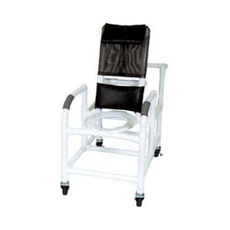MJM International Echo Reclining Shower Chair w/ Deluxe Elongated Open Front Commode - Senior.com Shower Chairs
