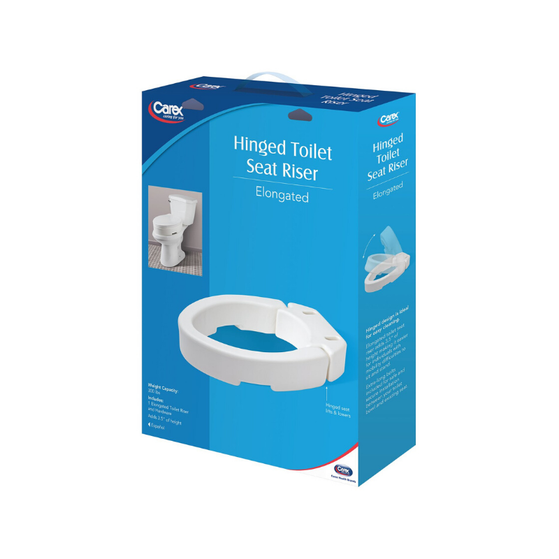 Carex Elongated Hinged Toilet Seat Riser - Adds 3.5 Inches of Toilet Lift - Senior.com Toilet Seat Risers