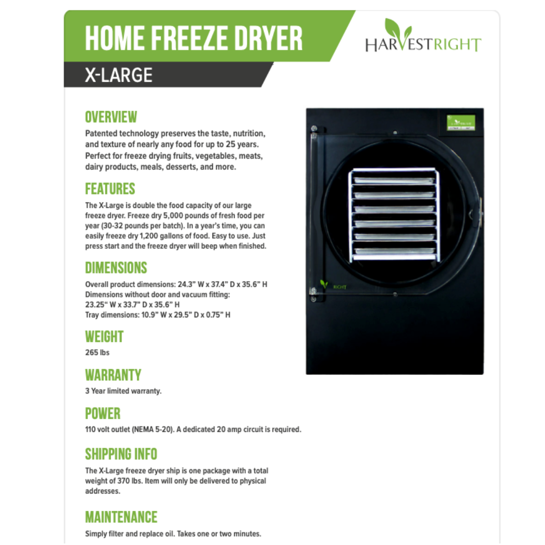 Large Home Freeze Dryer - CALL: (479) 215-6852