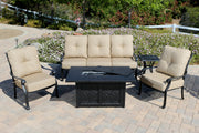 Comfort Care 5 Piece Outdoor Sofa Set with Fire Table - Senior.com Outdoor Furniture Sets