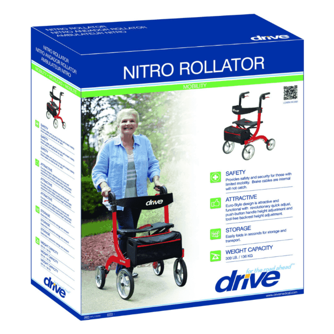 Drive Medical Nitro Euro Style Rollator Rolling Walker Hemi Height - Senior.com Rollators