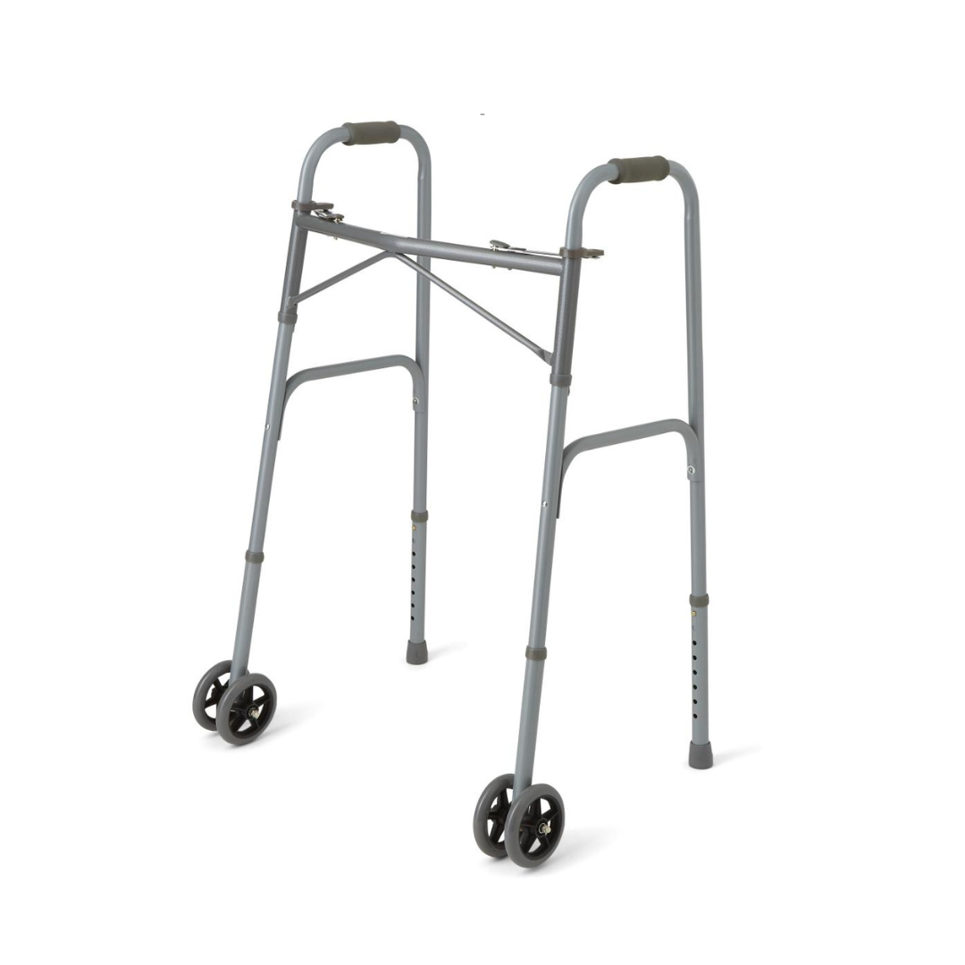 Medline Extra Wide Bariatric Walker with Wheels - 600 lb Capacity - Senior.com 2 Button Walkers