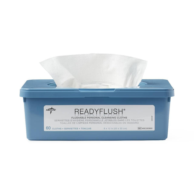 Medline ReadyFlush Biodegradable Flushable Wipes Tub of 60 Wipes