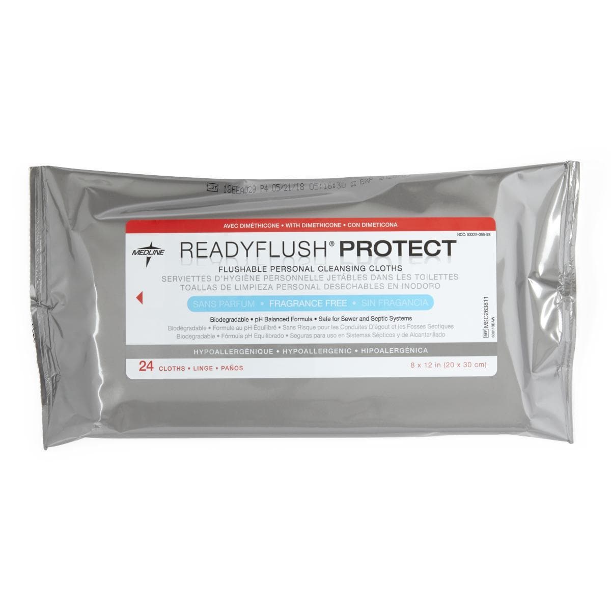 Medline ReadyFlush Biodegradable PROTECT Flushable Cleansing Wipes