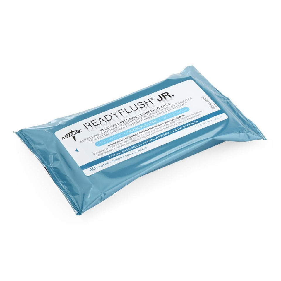 Medline ReadyFlush Jr. Flushable Cleansing Wipes Fragrance Free