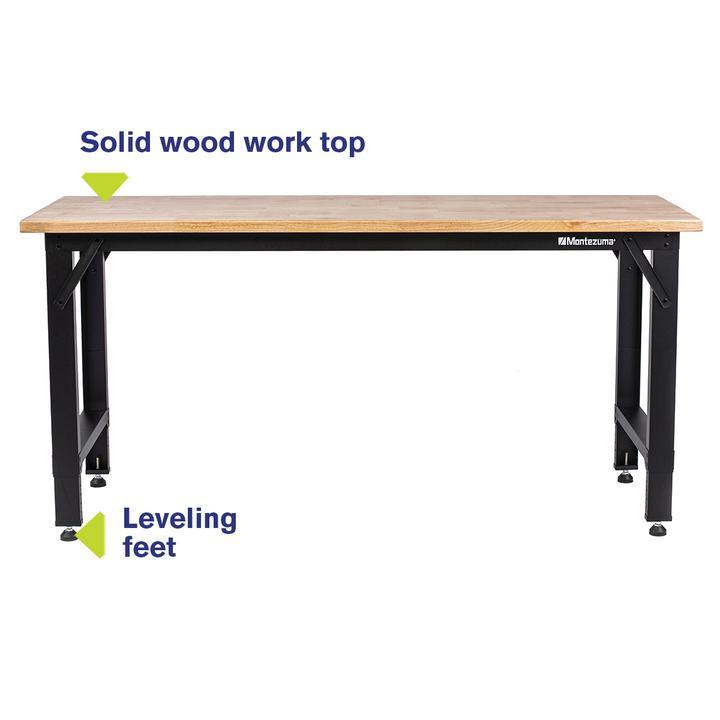 Montezuma Adjustable Height 6 Foot Steel Workbench w/ Solid Wood Top - Senior.com Workbenches