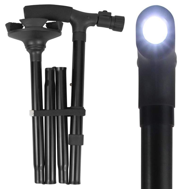 Vive Health LED Stand Alone Folding Cane with Nylon Travel Bag - Senior.com Canes