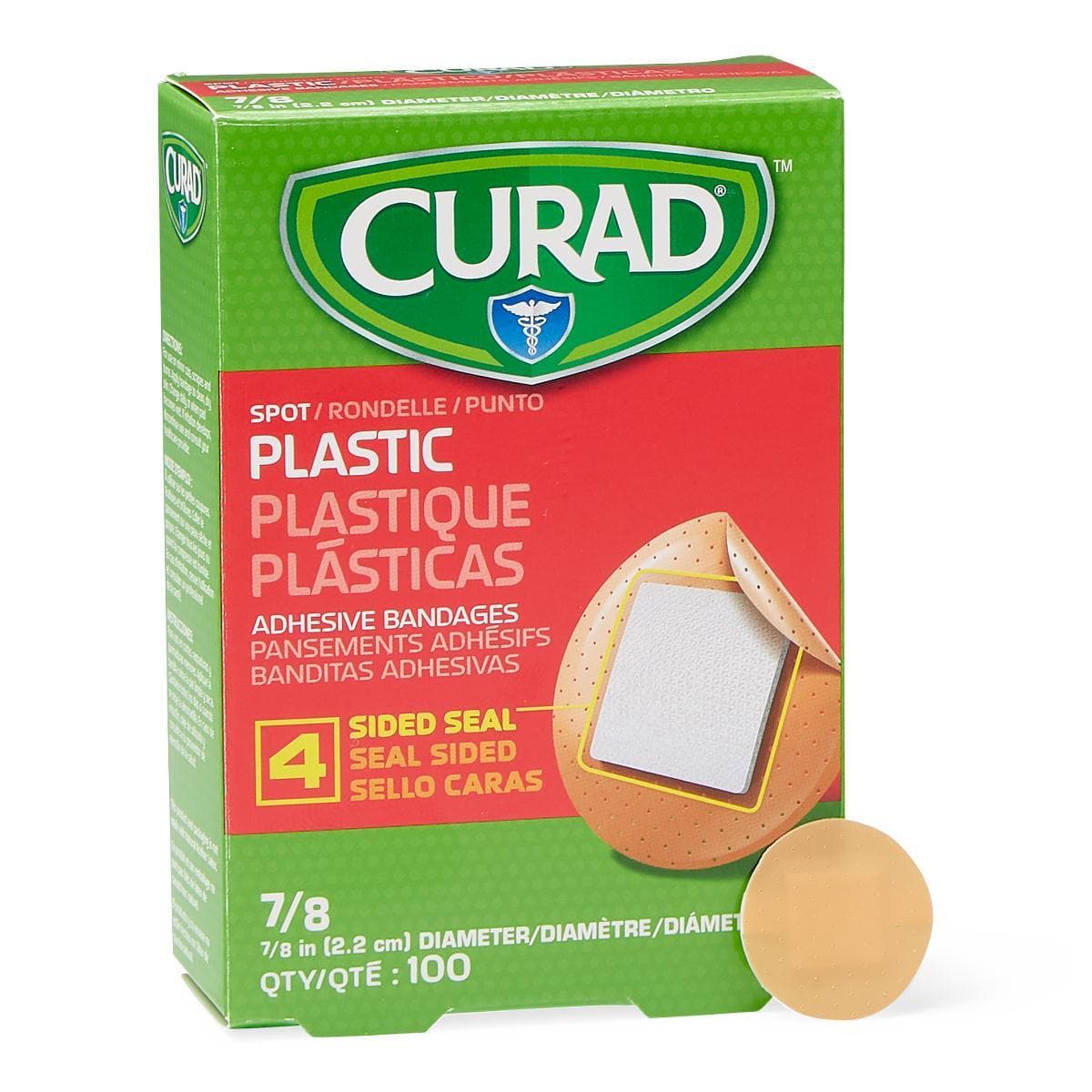 CURAD Plastic Adhesive Bandages - Size 7/8" Spot - Box of 100 - Senior.com Bandages
