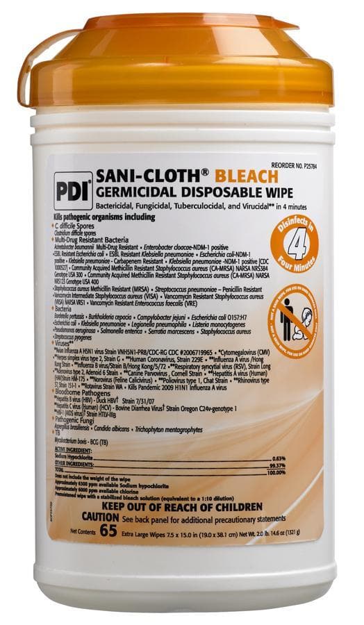 PDI Sani-Cloth Bleach Germicidal Disposable Surface Cleaning Wipes - XL Canister - Senior.com Bleach