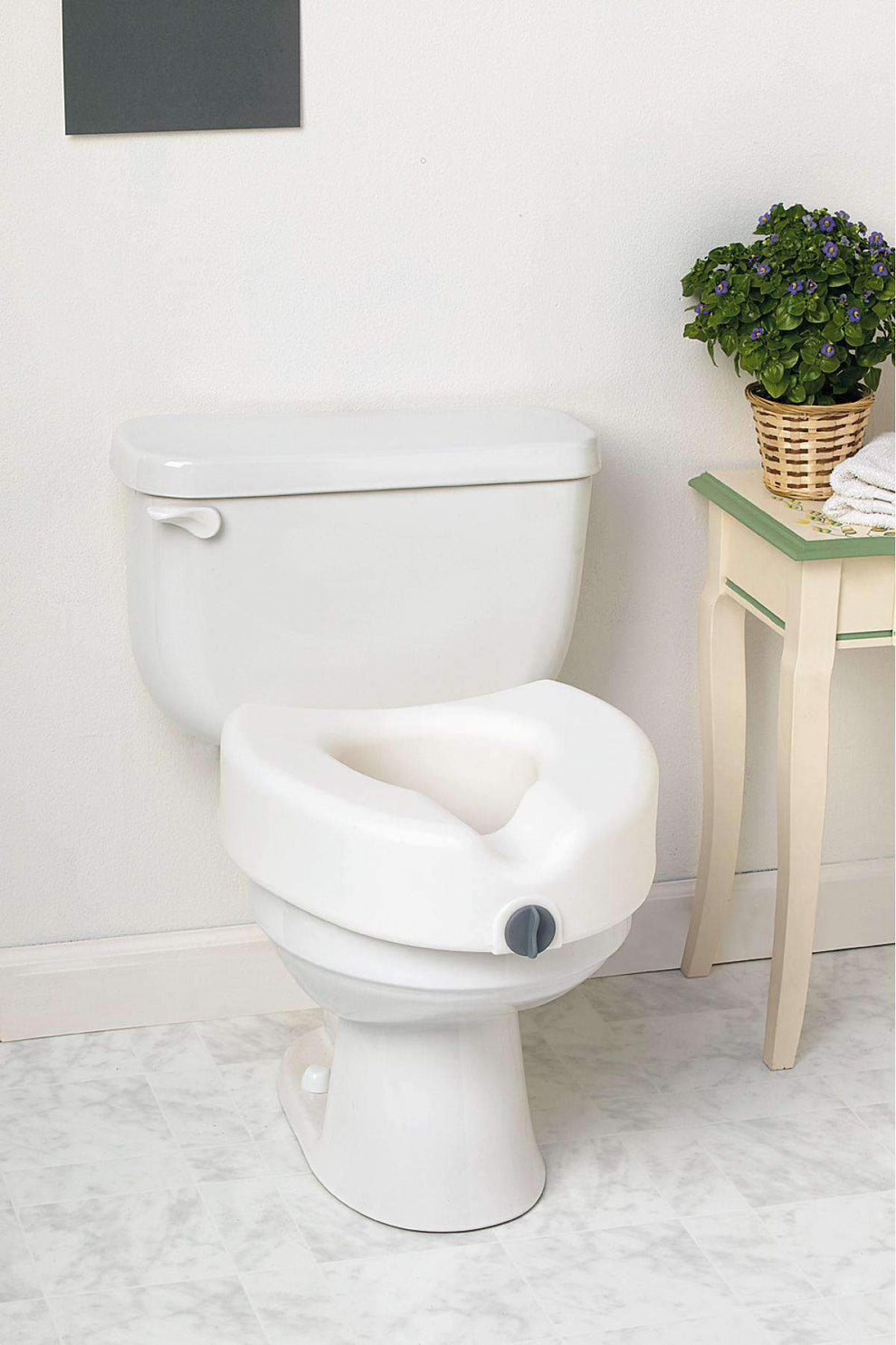 Medline locking elevated toilet seat with front clamping mechanism