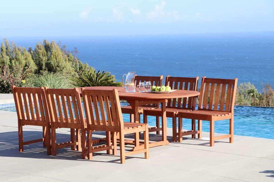 Vifah Malibu Outdoor 7piece Wood Patio Dining Set with Extension Tabl