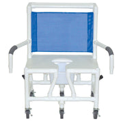 MJM Wide PVC Rolling Shower Chair with Dual Swing Away Arms and Commode - Senior.com PVC Shower Chairs