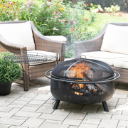Blue Sky 36" Round Deer in Woods Barrel Fire Pit with Swing Away Grill - Senior.com Fire Pits