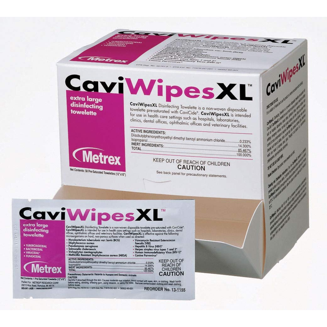 Metrex Cavi Wipes XL Single Towelette 12" x 9" - 50 Wipes Per Box - Senior.com Disinfectants
