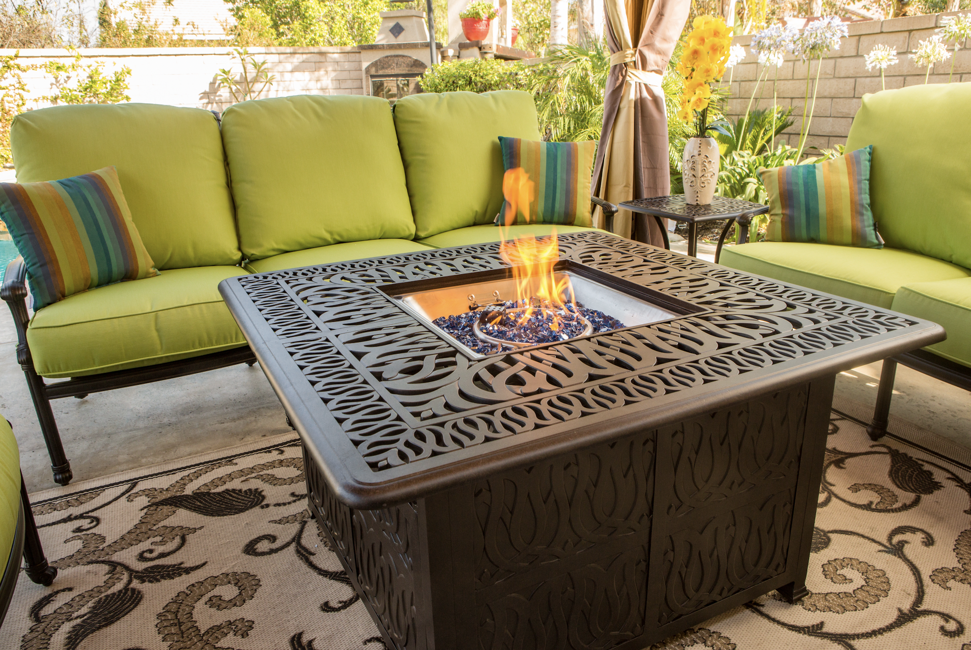 Comfort Care Ariana Exquisite 44"Square Fire Table Table with Burner - Senior.com Fire Tables