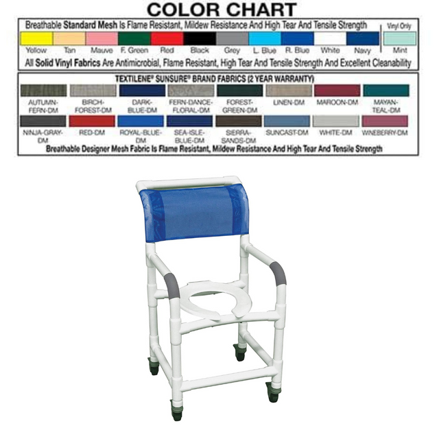 MJM Standard PVC Shower Chair with Total Lock Casters 300 lbs Cap
