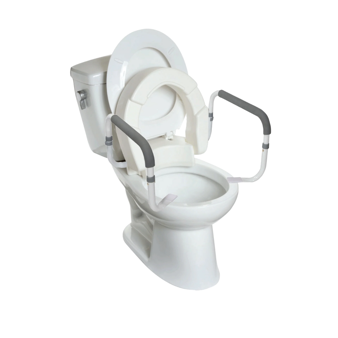 INNO Medical Hinged Raised Toilet Seat with Safety Rails - 3.5" Riser - Senior.com Toilet Seat Risers