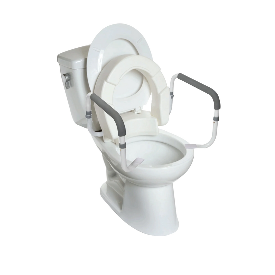 INNO Medical Hinged Raised Toilet Seat with Safety Rails - 3.5