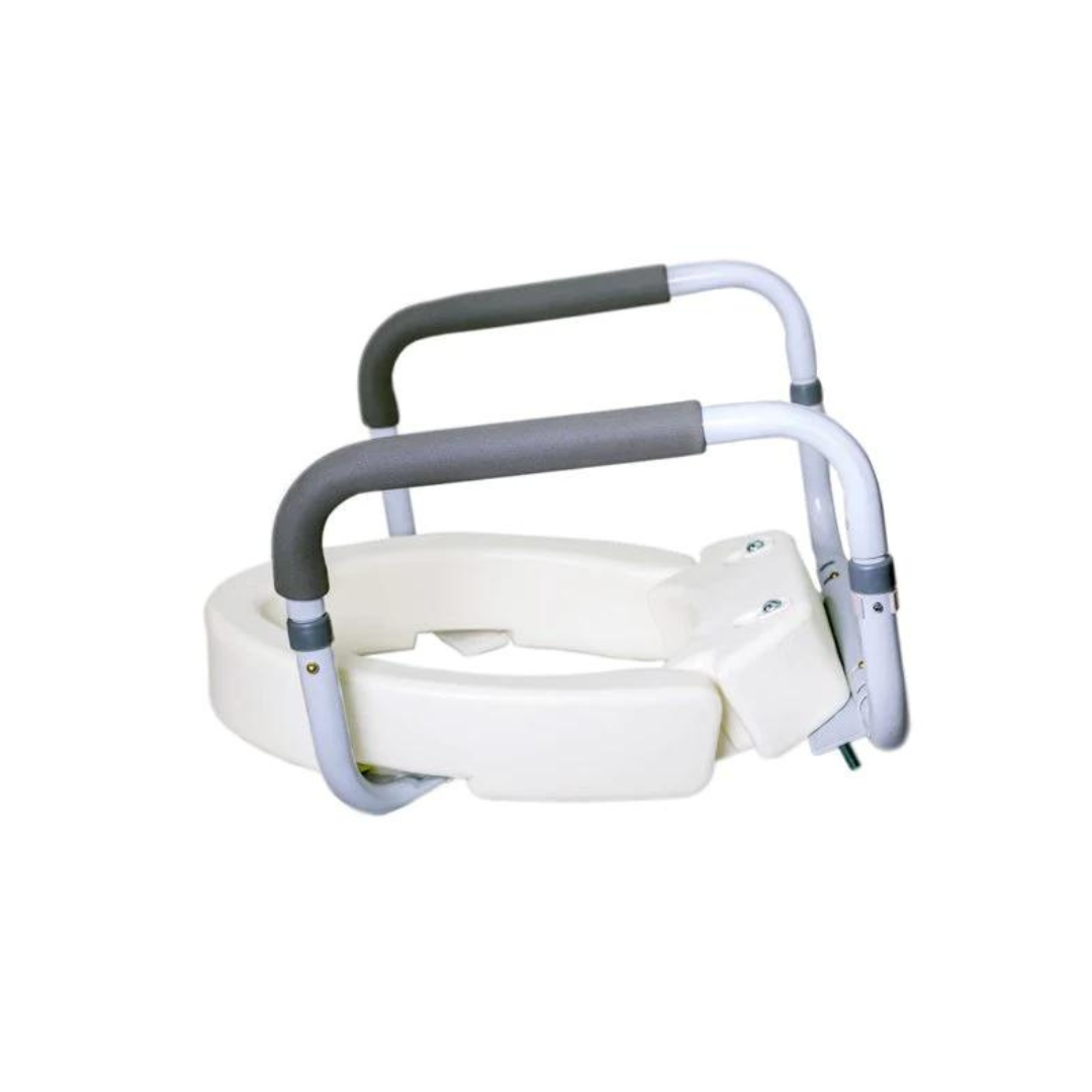 INNO Medical Hinged Raised Toilet Seat with Safety Rails - 3.5" Riser - Senior.com Toilet Seat Risers